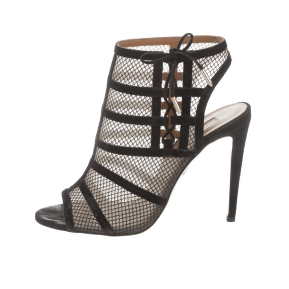 Aquazzura Oui Baby Mesh Peep-Toe Sandals Heels - Picture 8 of 13